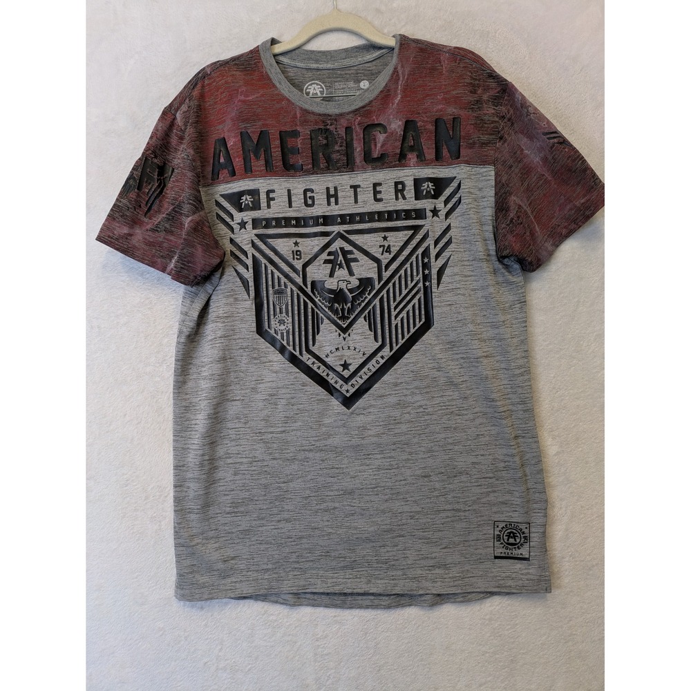 American Fighter Mens Large Gray Red Space Dye Graphic Training Division T-Shirt